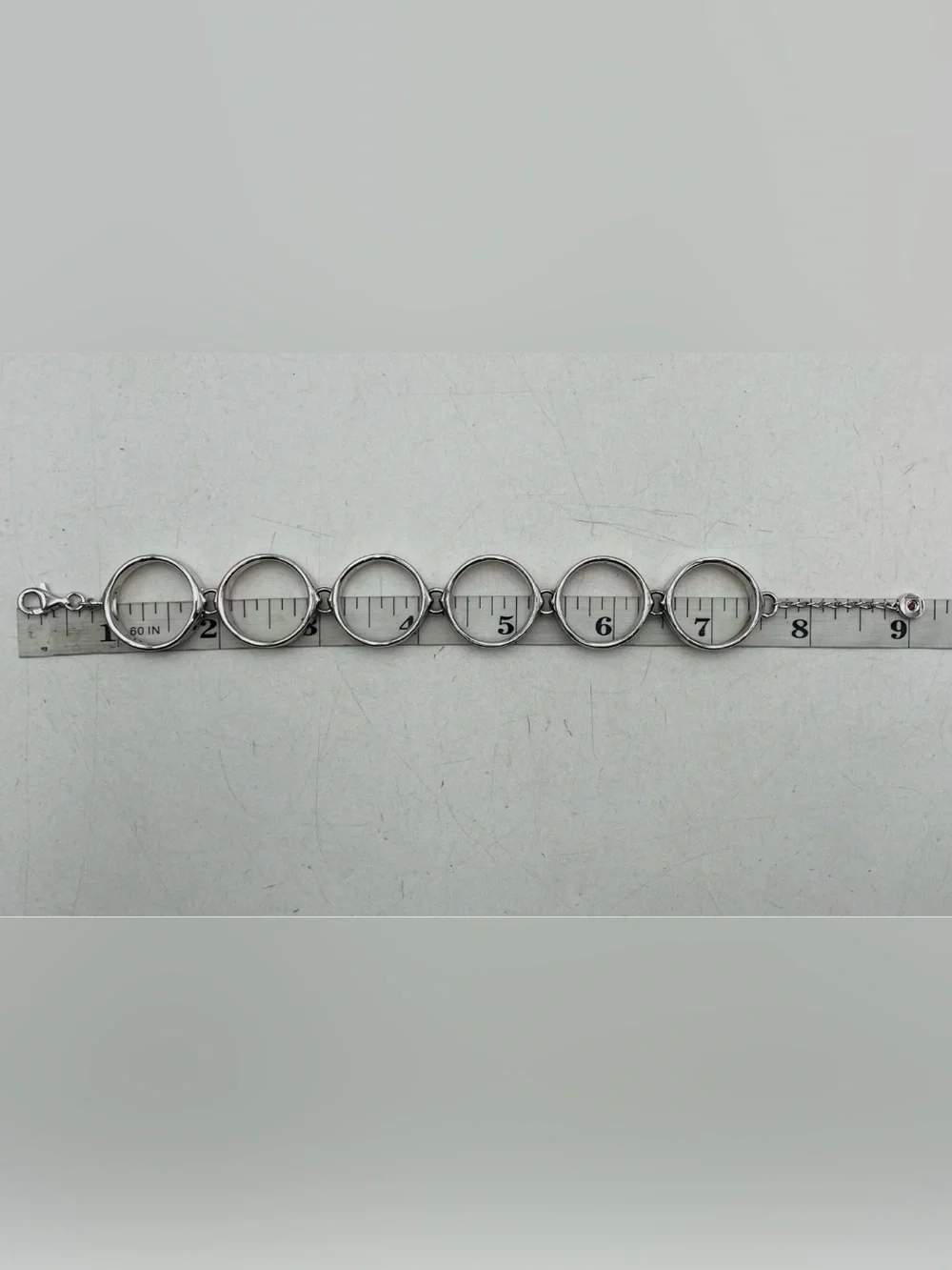 ELLE Sterling Silver Signature Ruby Circle Statement Bracelet 925 Heavy 37g!!!
